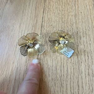 Anthropologie Large Gold Flower Studs